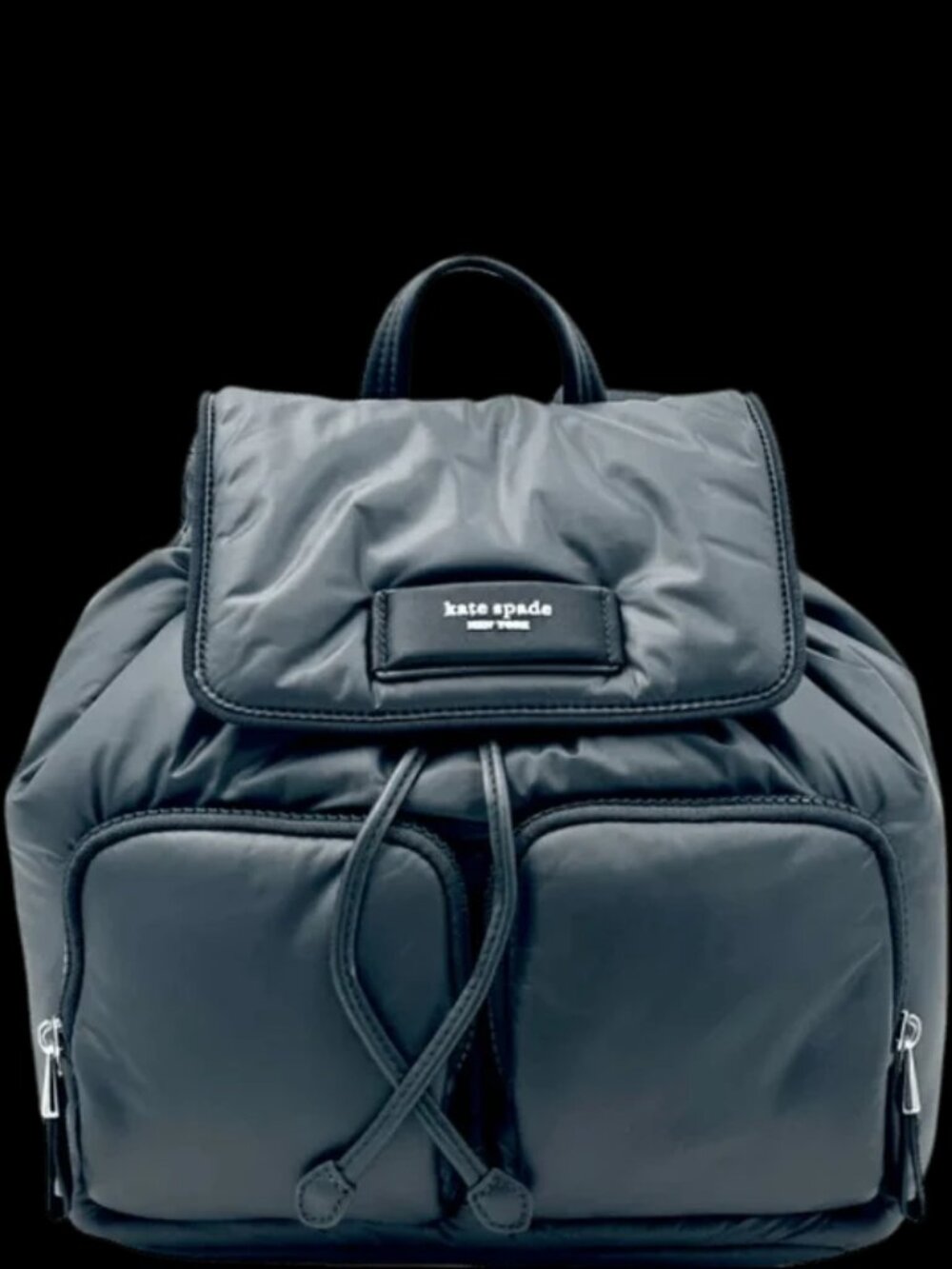 Kate Spade Black Nylon Backpack – Drawstring Flap (New)